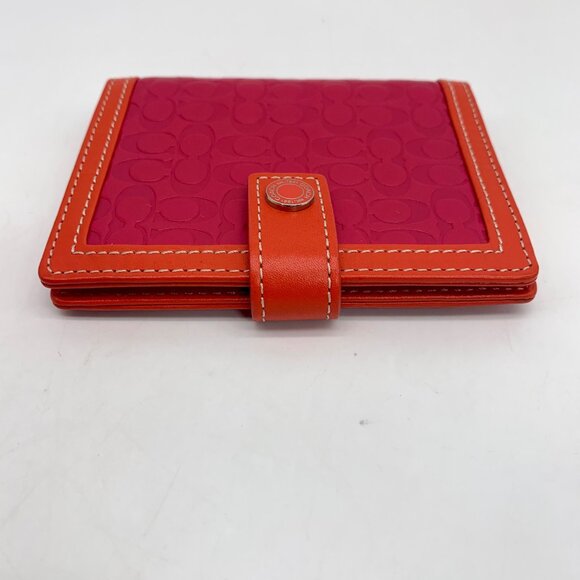 Coach Signature Embossed Leather Pink & Orange Bifold Wallet - Picture 4 of 11